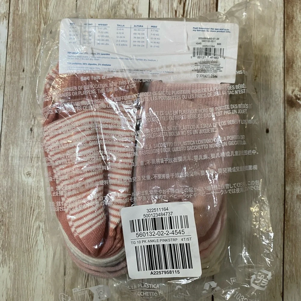 🆕 10-Pack Old Navy Toddler Girls Unisex Ankle Socks 4T/5T Pink